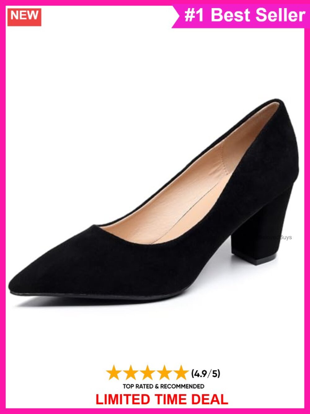 VenusCelia Women's Lewin Pointed Toe Chunky Heel Pumps